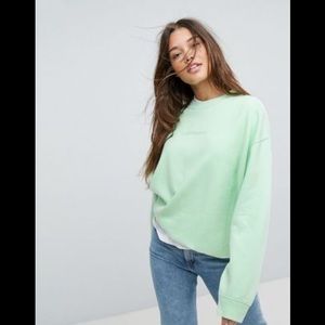 Calvin Klein Sweatshirt With Teal Logo Cropped